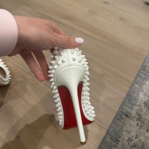 Christian Louboutin White Spiked Heels - Picture 7 of 8